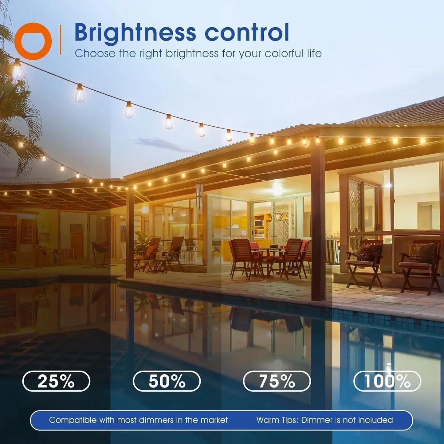 MIMIRGB Led Outdoor String Lights Waterproof Patio Dimmable
