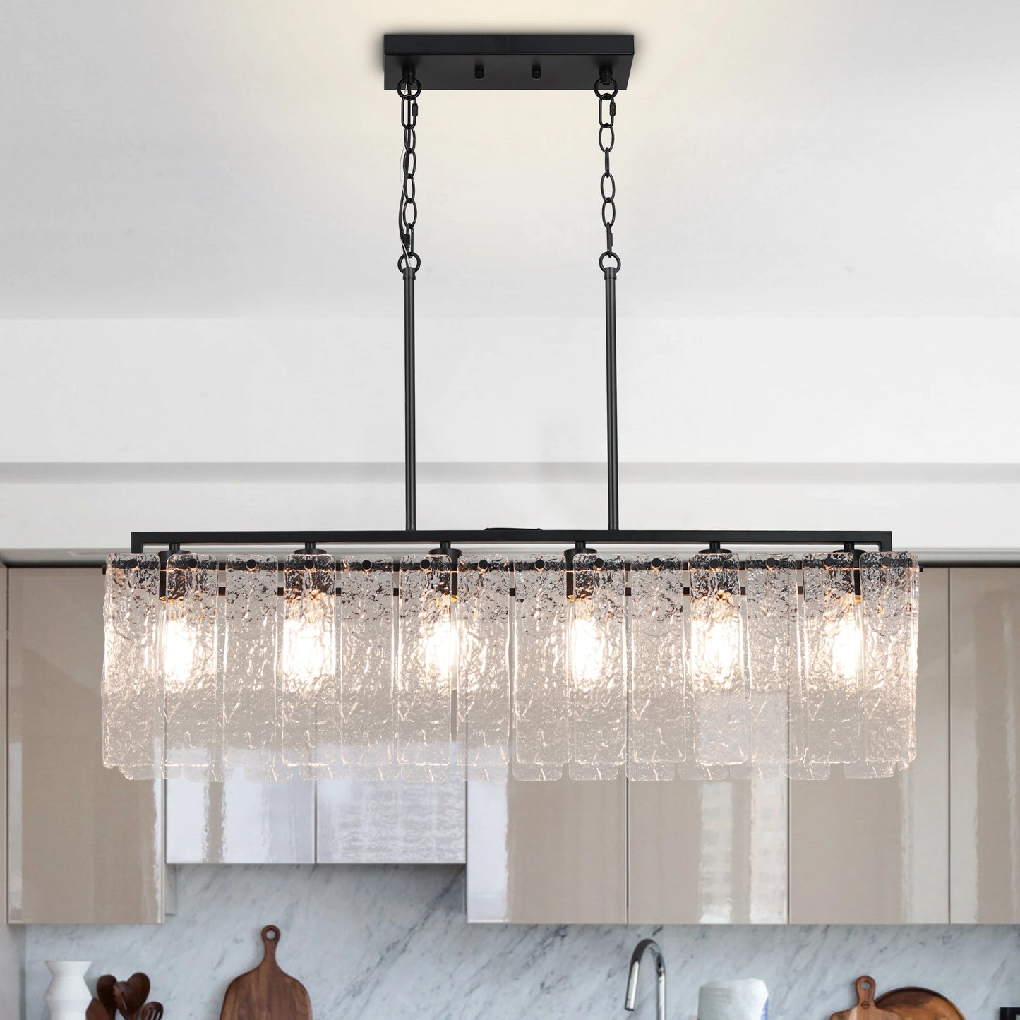 Rectangle Water Ripple Glass Chandelier Island Lighting