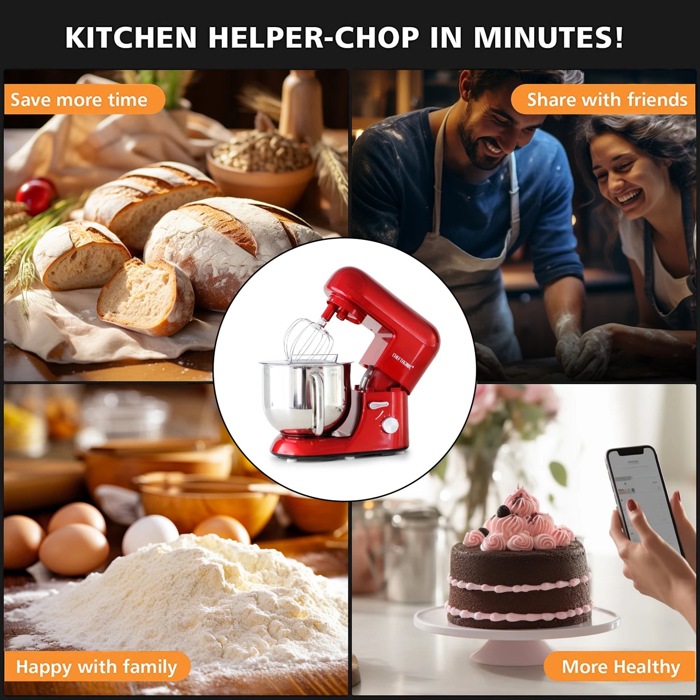 Cheftronic Tilt-Head Stand Mixer 650W Six-Speed