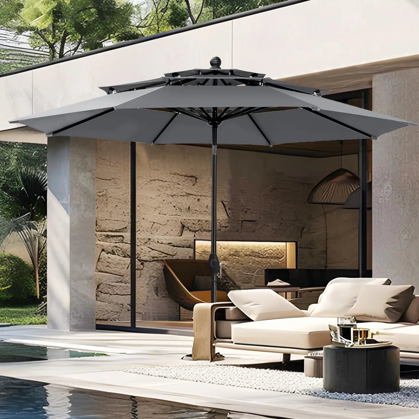 Outdoor Patio Umbrella Three Tier Vented Market Windproof UV Resistant