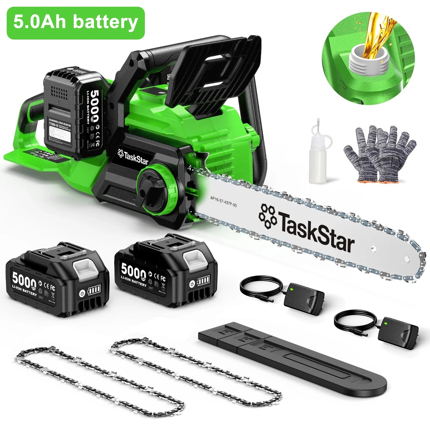 TaskStar 40V Brushless Cordless Chainsaw With 2 5.0Ah Batteries
