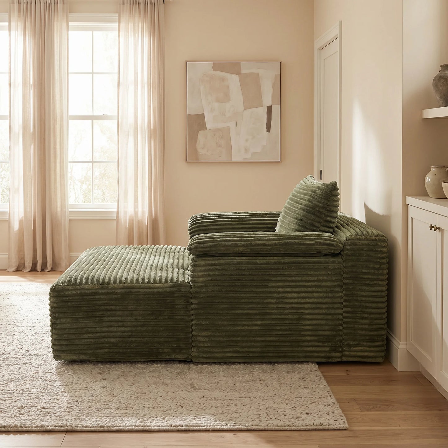 Corduroy Sofa Bed Lounge Chair With Armrests And Pillows