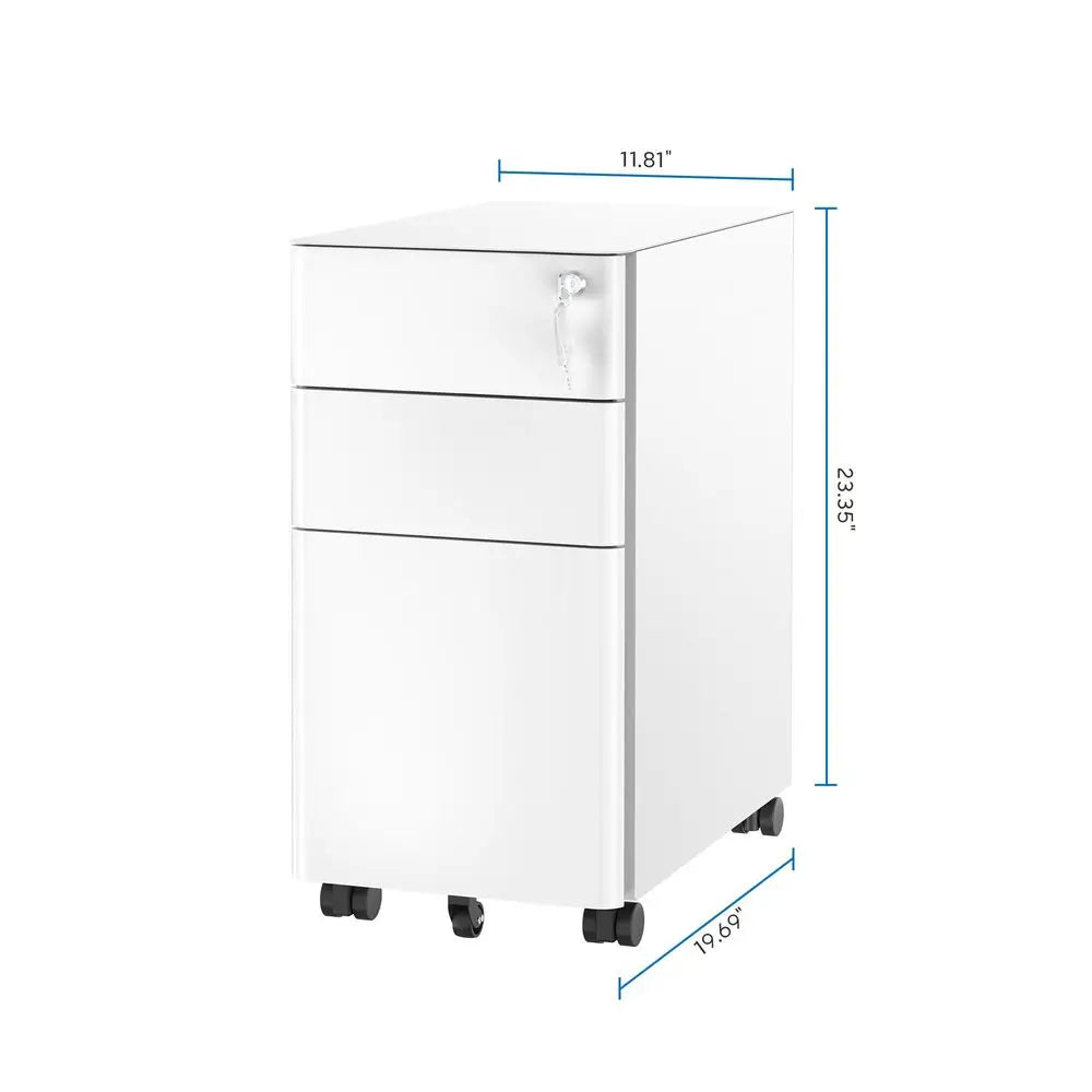 Slim 3 Drawer File Cabinet With Lock On Wheels Under Desk Home Office