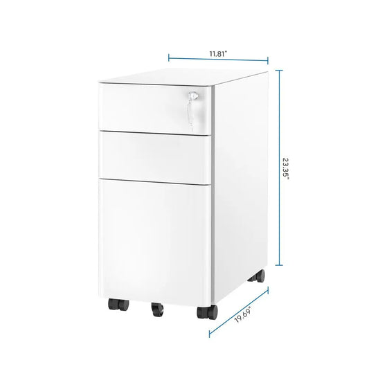 Slim 3 Drawer File Cabinet With Lock On Wheels Under Desk Home Office