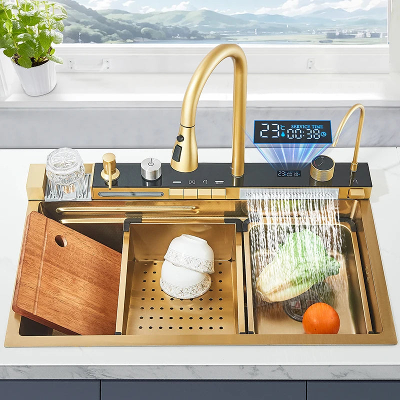 Rozin Stainless Steel Kitchen Sink With Faucet Digital Display