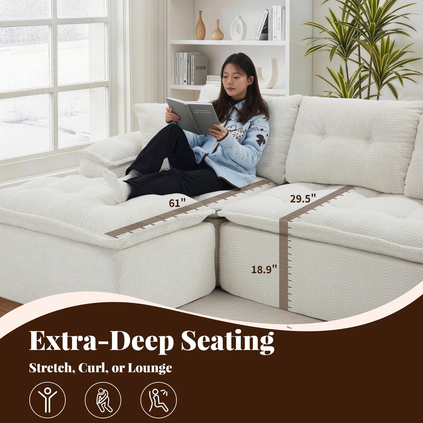 Korser Modern L Shape Cloud Sectional Sofa With Ottoman