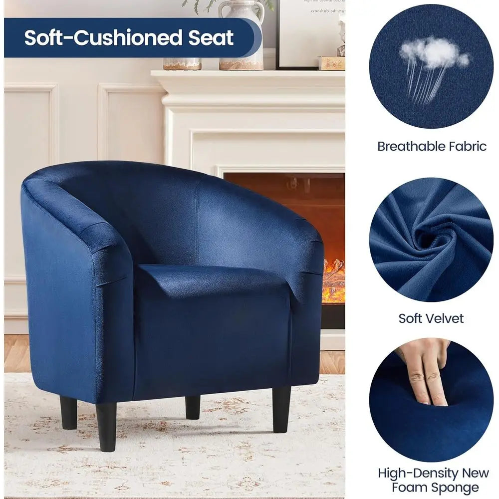 Velvet Accent Chair Set Of 2 Barrel Style Living Room Chairs