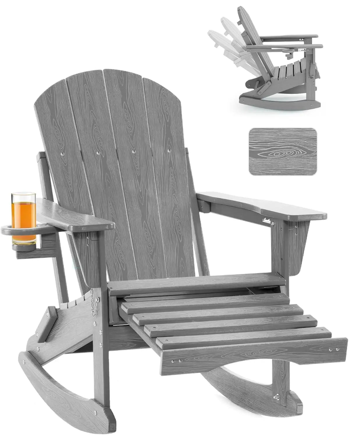 Folding Adirondack Rocking Chair 4 In 1 Multifunctional Patio Ottoman
