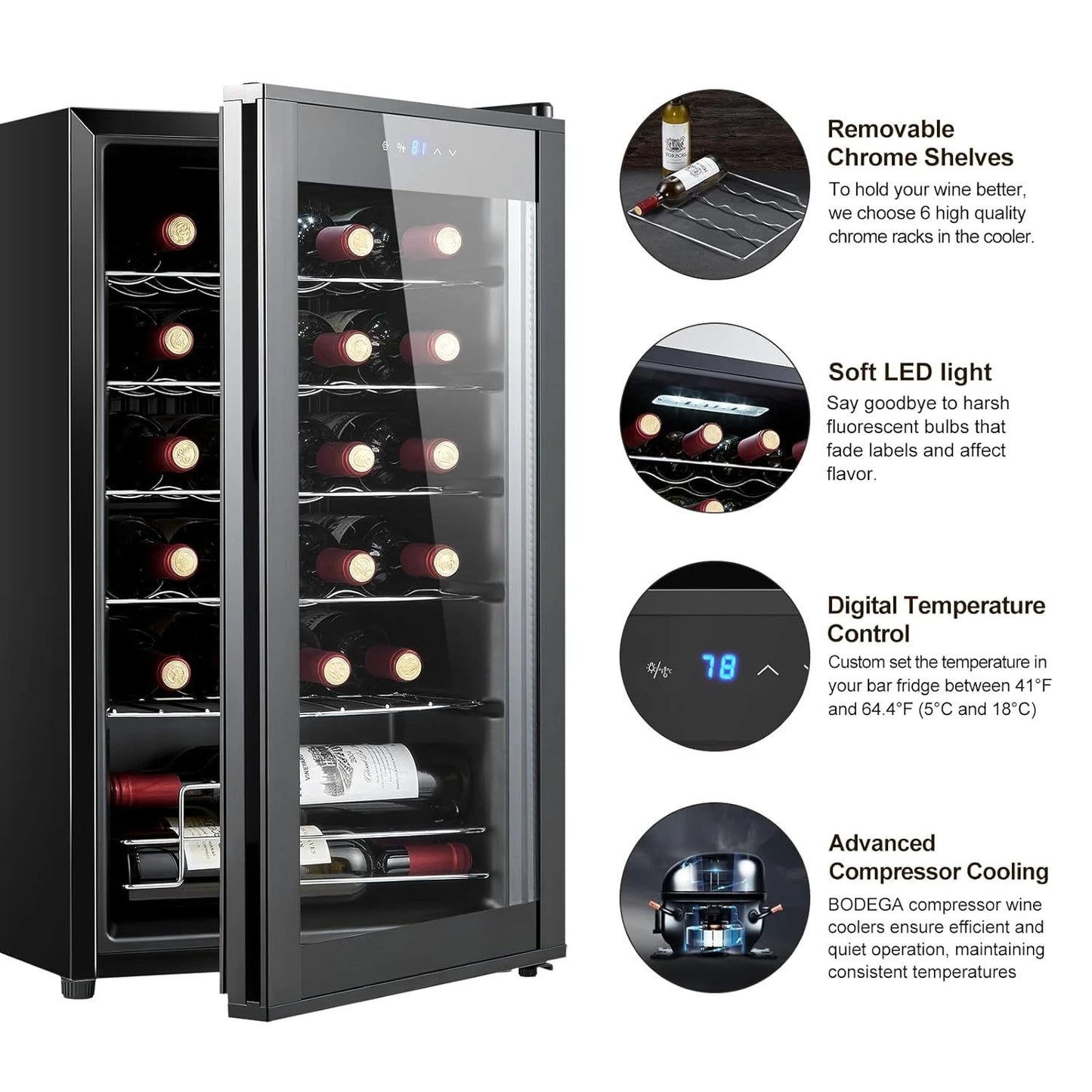 24 Bottle Compressor Mini Wine Refrigerator With Temperature Control