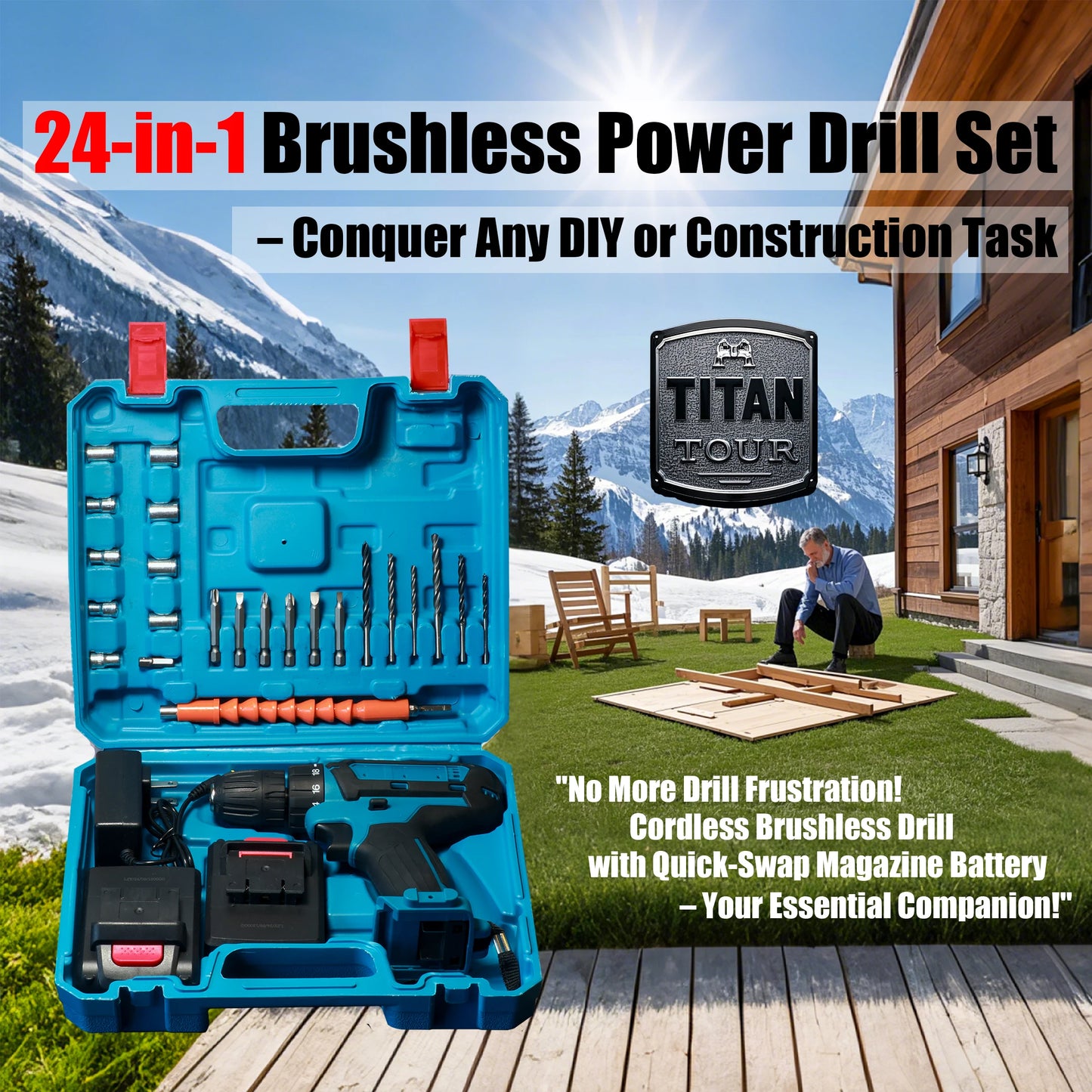 21V Cordless Drill Driver with 2 Batteries, Electric Screwdriver Set, 6 Speed, 18+1 Torque, Power Drill with Drill Bits Kit for