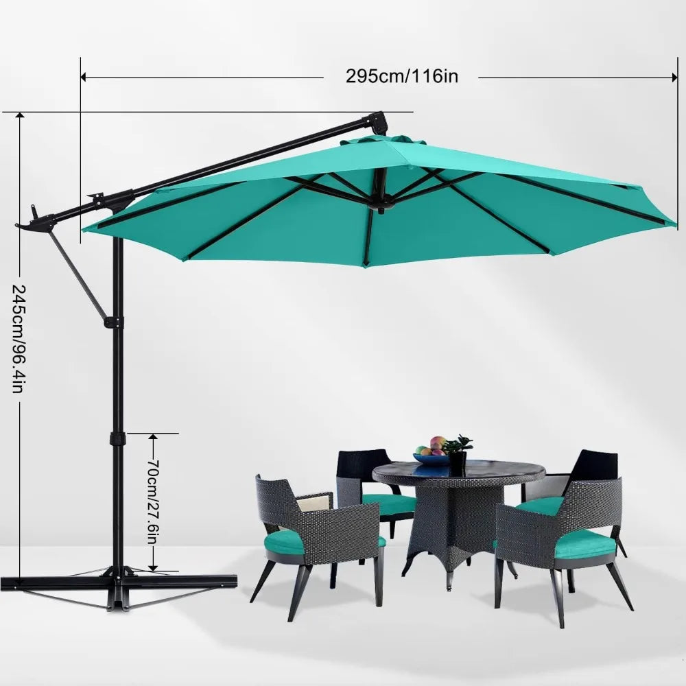 Cantilever Patio Umbrella With Base Stand and Offset Hanging, 360 Rotation Tilt