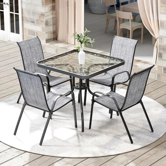Outdoor Patio Dining Set for Five with Glass Table