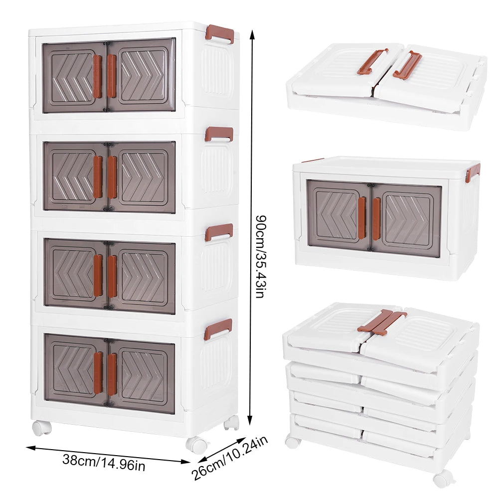 APWIKOGER 4 Tier Foldable Storage Bins With Doors And Wheels