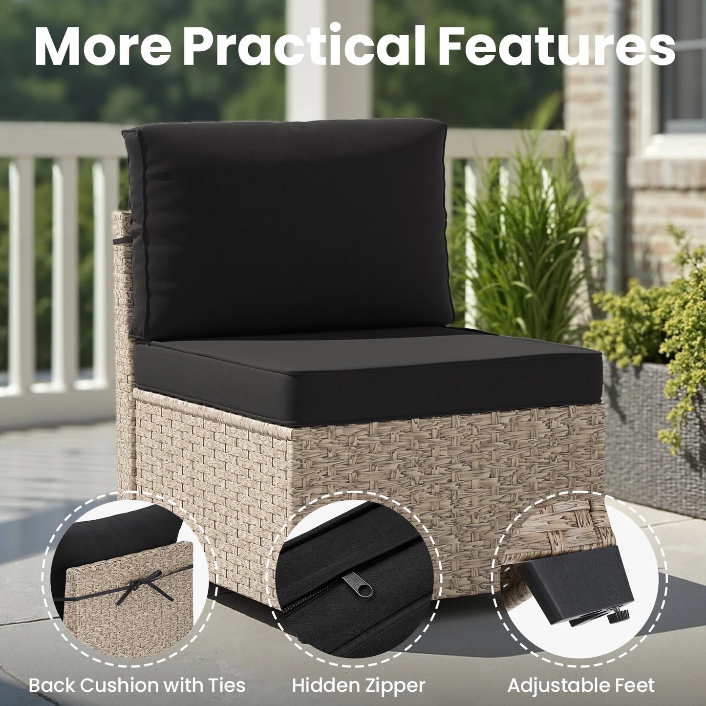 7-Piece Rattan Sectional Sofa Set With Glass Table