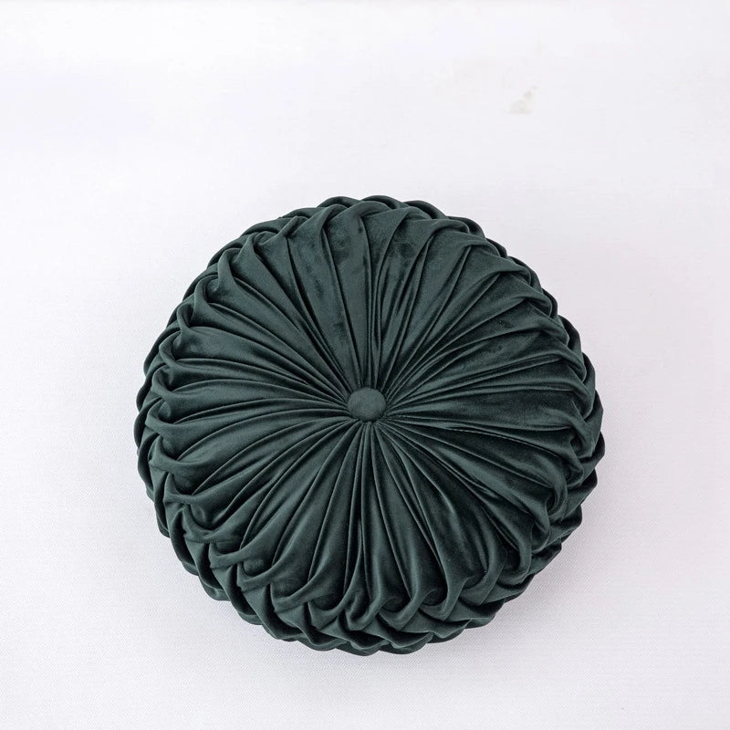 Round Velvet Throw Pillow With Pleated Design