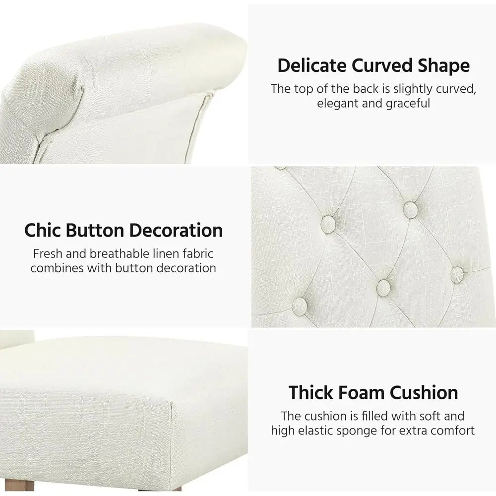 Upholstered Fabric Dining Chairs Set Button Tufted High Back