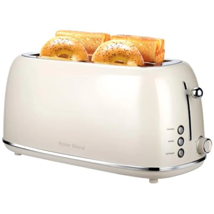 4 Slice Toaster Retro Stainless Steel Toaster with Bagel Cancel Defrost Function and 6 Bread Shade Settings Bread Machine Long