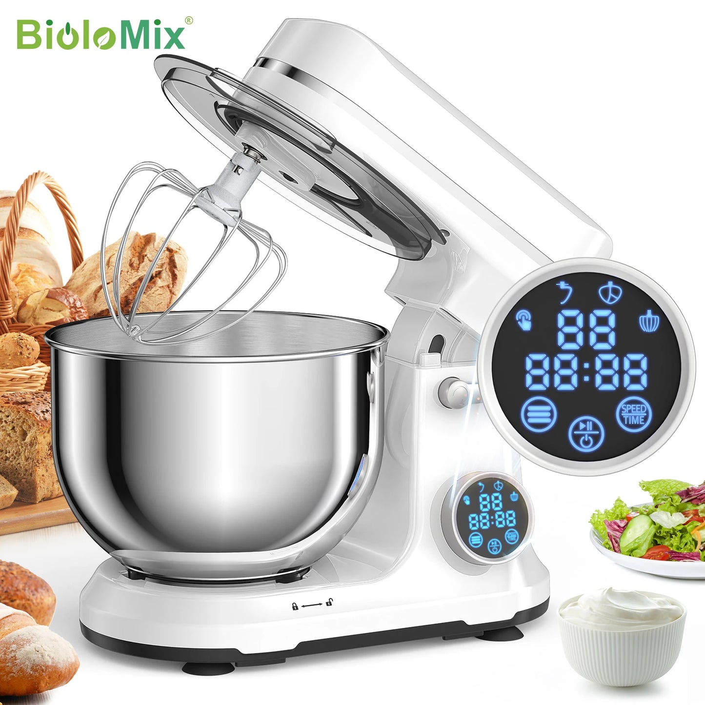 Biolomix Kitchen Stand Mixer 1200W 11 Speeds Digital OLED Screen