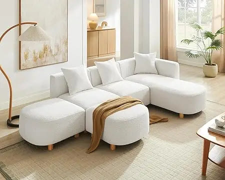 Modular Sectional Sofa Boucle Cloud Couch 5-Seater With Ottoman