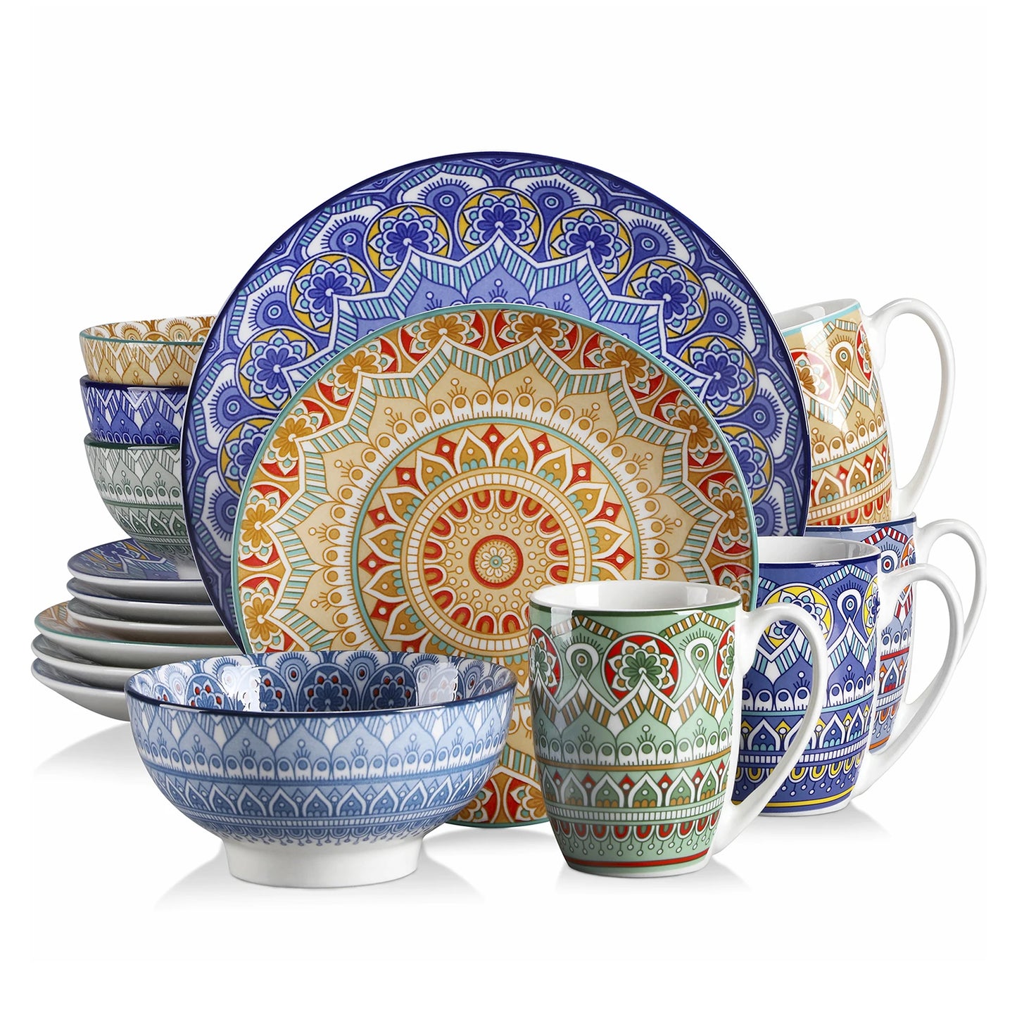 MALACASA Ceramic Dinnerware Set Bohemian Mandala Pattern