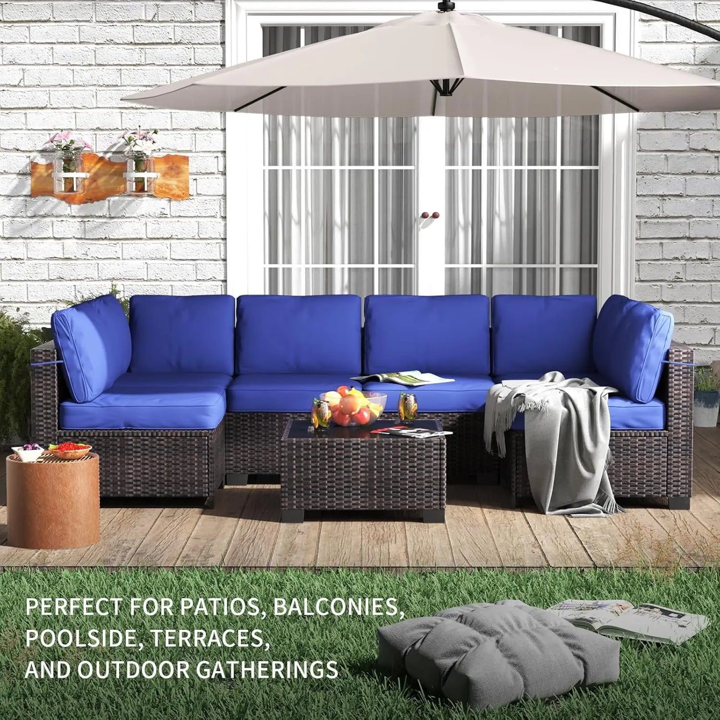 HobbyLane 7 Piece Modular Outdoor Rattan Wicker Sofa Set