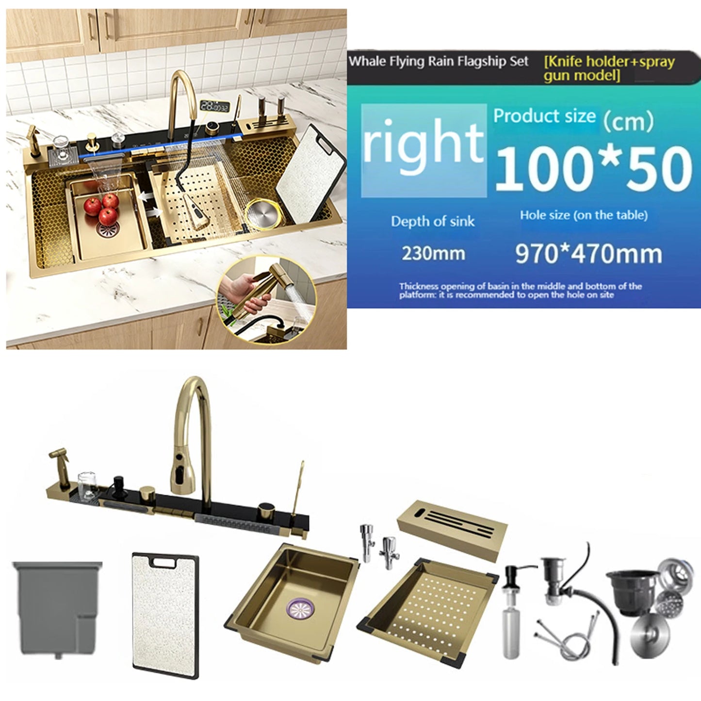 BusySink Stainless Steel Kitchen Sink With Faucet And Digital Display