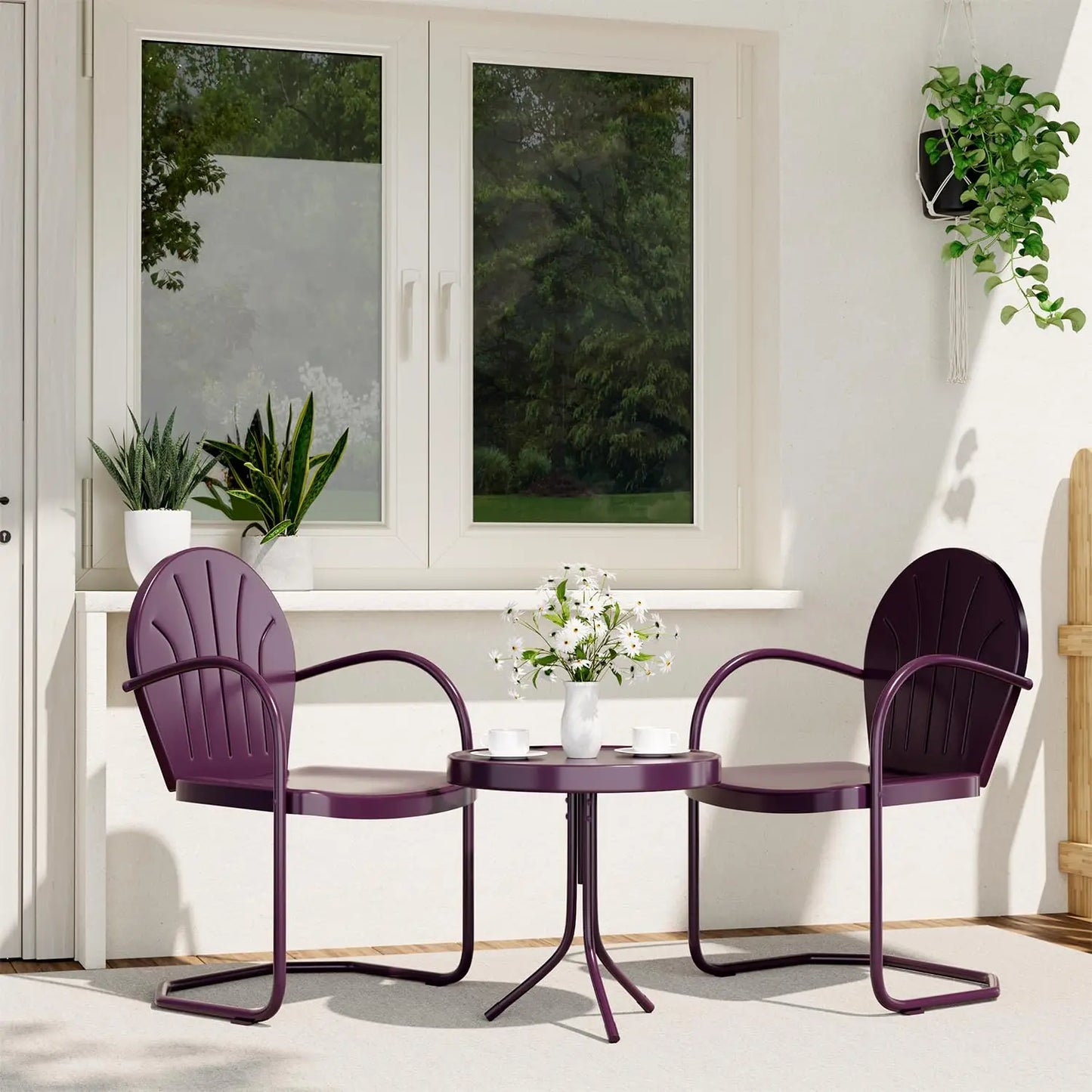 3 Piece Bistro Set, Anti-Rust Table and Chairs Set of 2, Waterproof Retro Metal Chairs for Outdoor, Customized