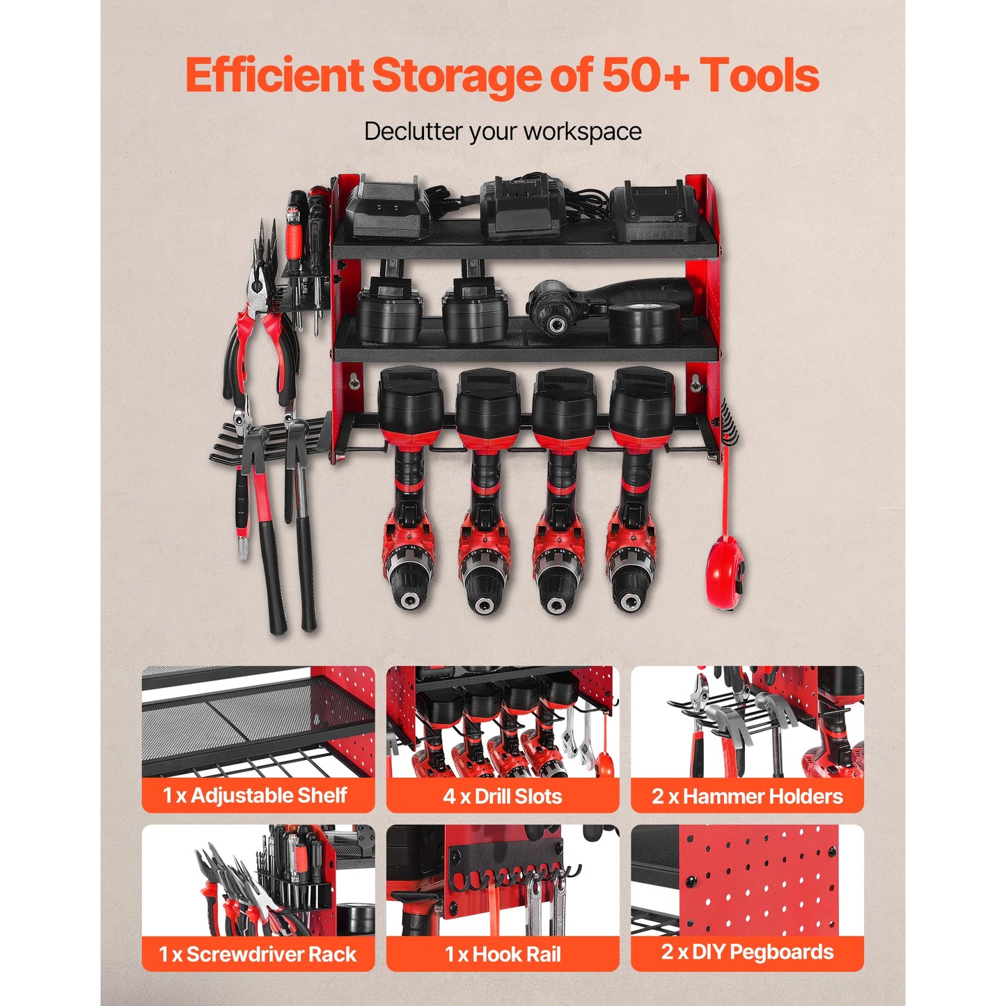 SucceBuy 3 Layer Power Tool Wall Mount Organizer Pegboard For Workshop