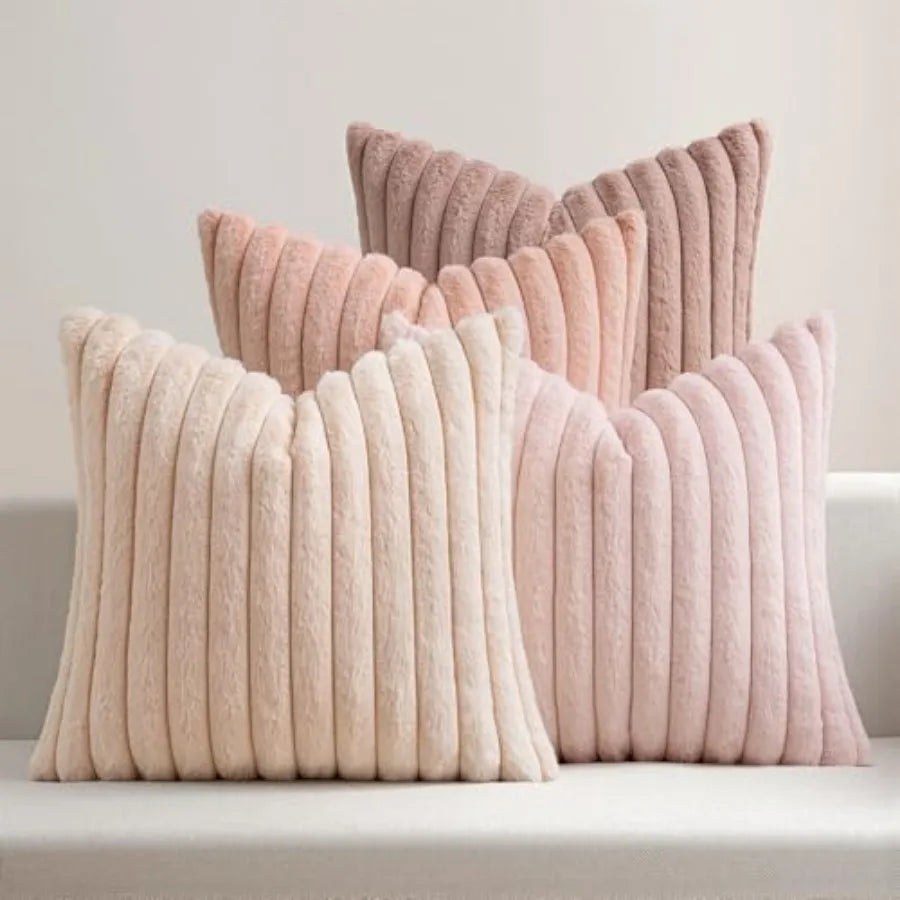 Faux Fur Plush Premium Pillowcases Set of 4 for Sofa