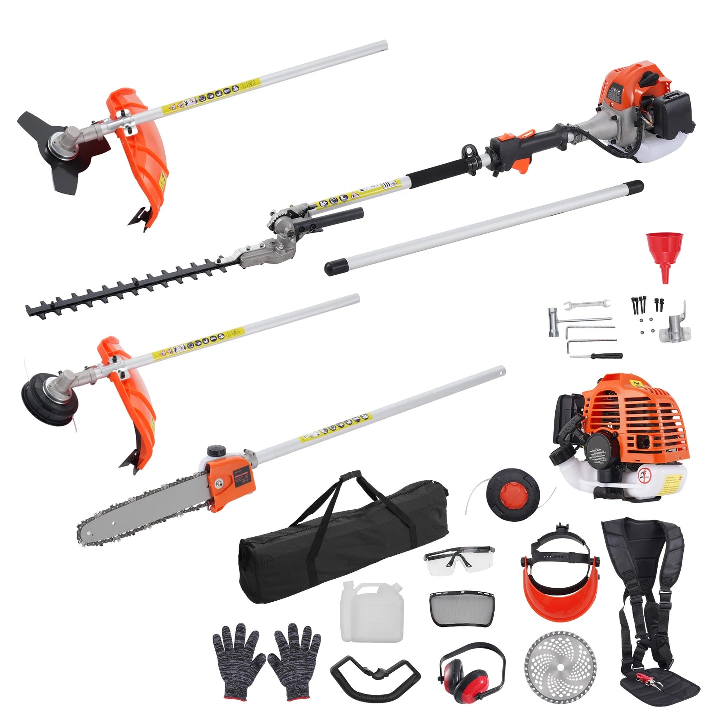 SucceBuy 26CC 5-in-1 Multi-Functional Trimming Tools Gas Hedge Trimmer Weed Eater String Trimmer Edger Pole Saw Chainsaw Pruner