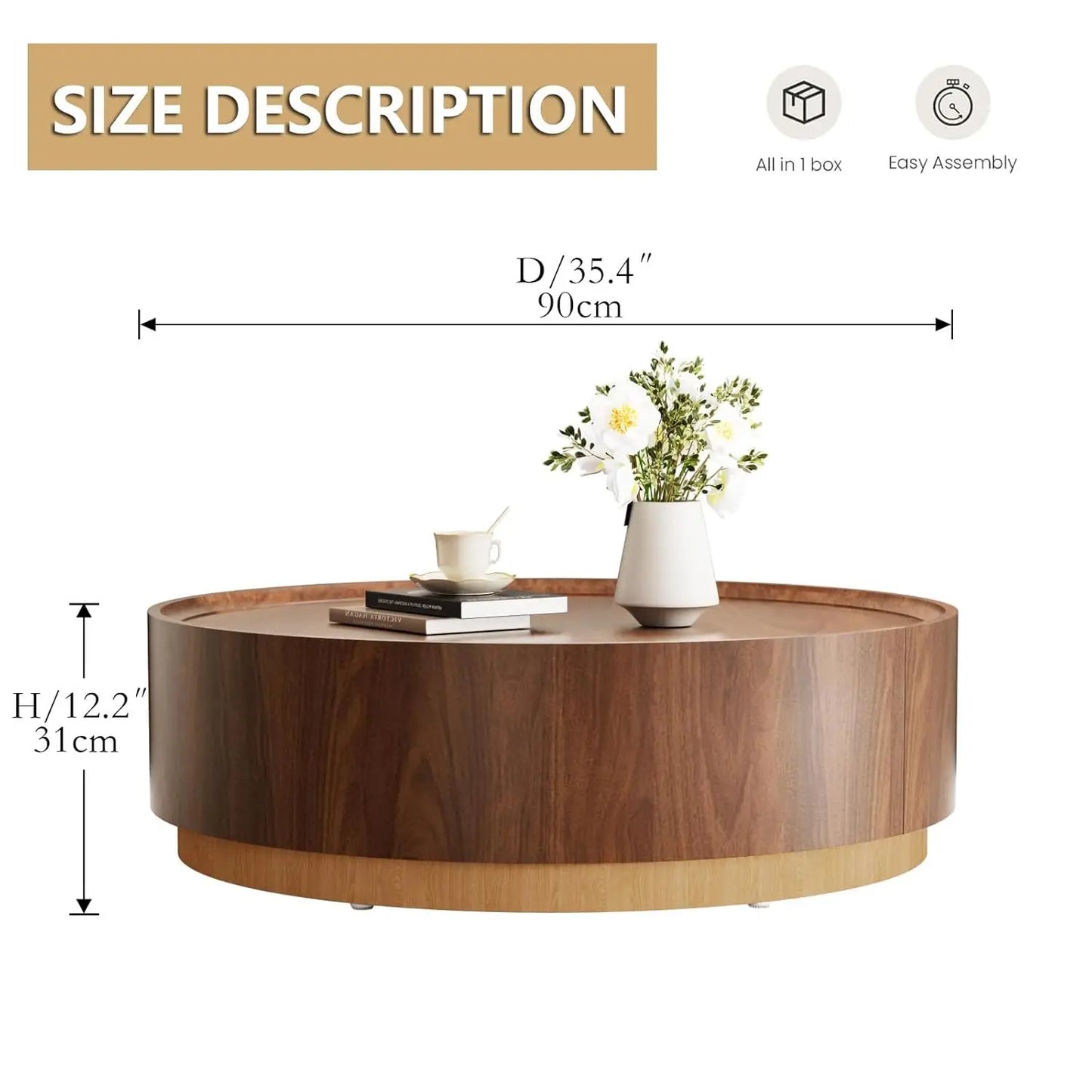Guohe Vintage Round Coffee Table With Storage Drawer