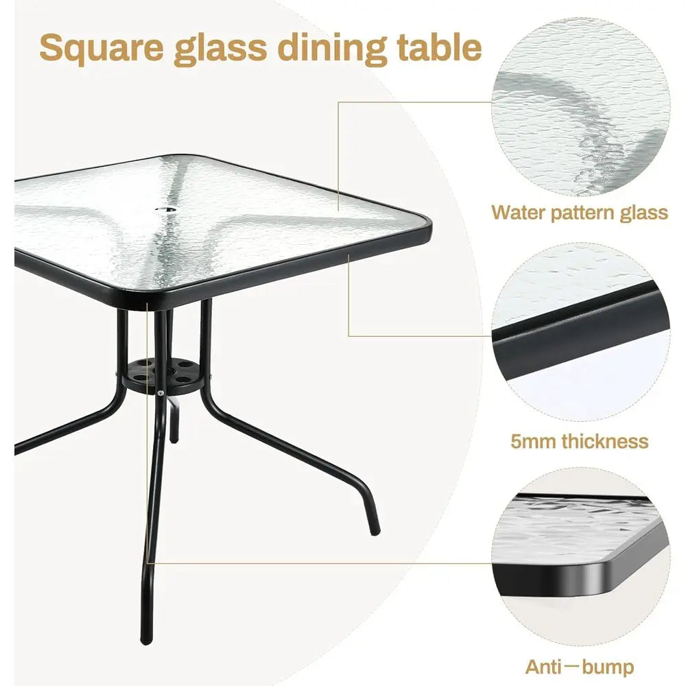 Outdoor Patio Dining Set for Five with Glass Table