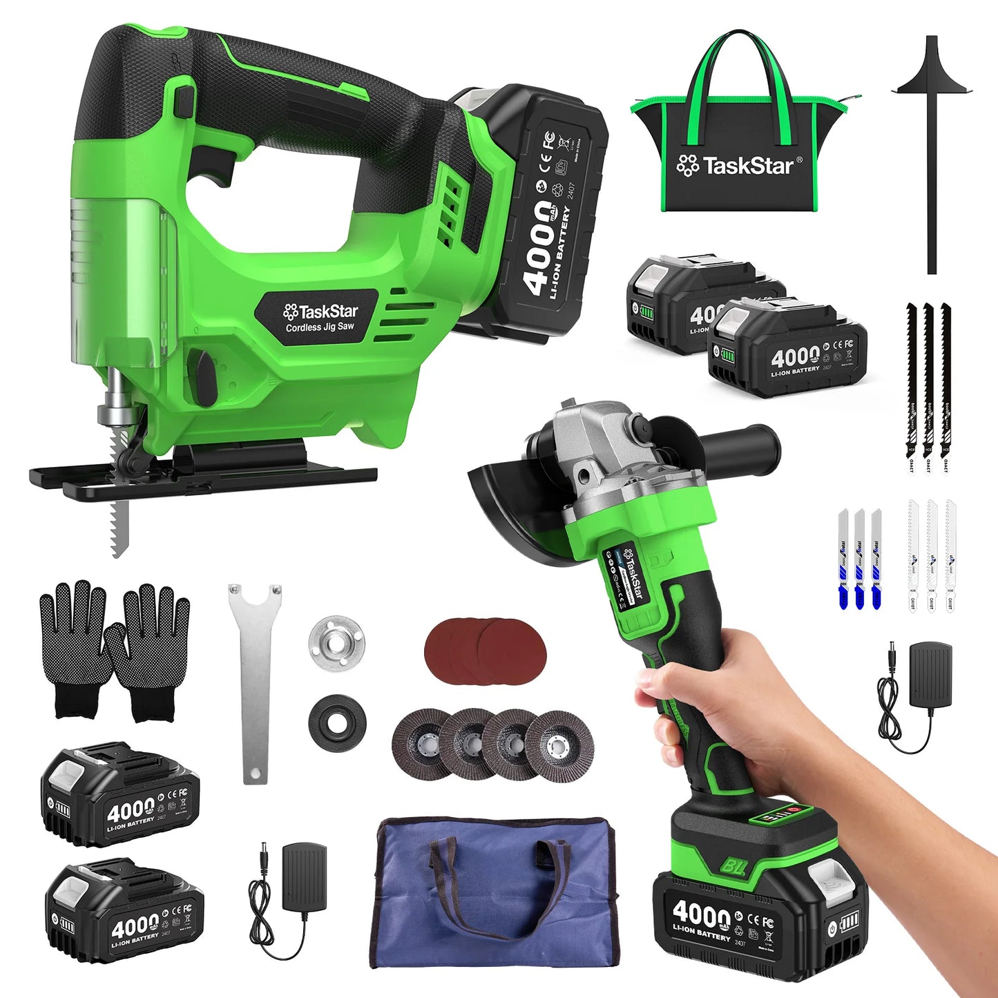 Taskstar Cordless Brushless Jig Saw And Angle Grinder Set