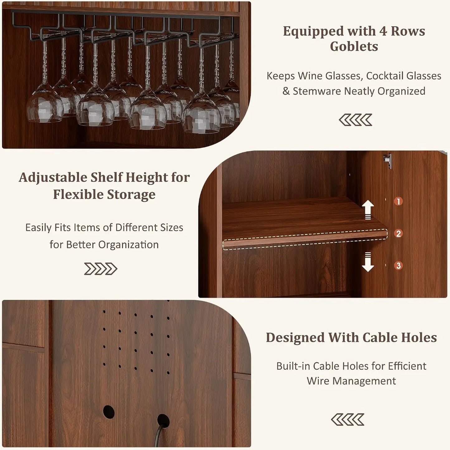 Wooden Coffee Bar Cabinet With Fridge Space And Charging Station