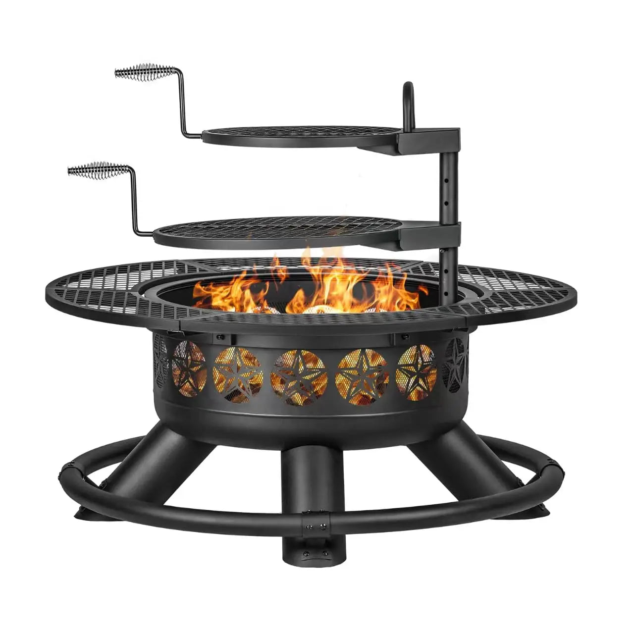 Outdoor Fire Pit With Grills Lid Large Round Metal