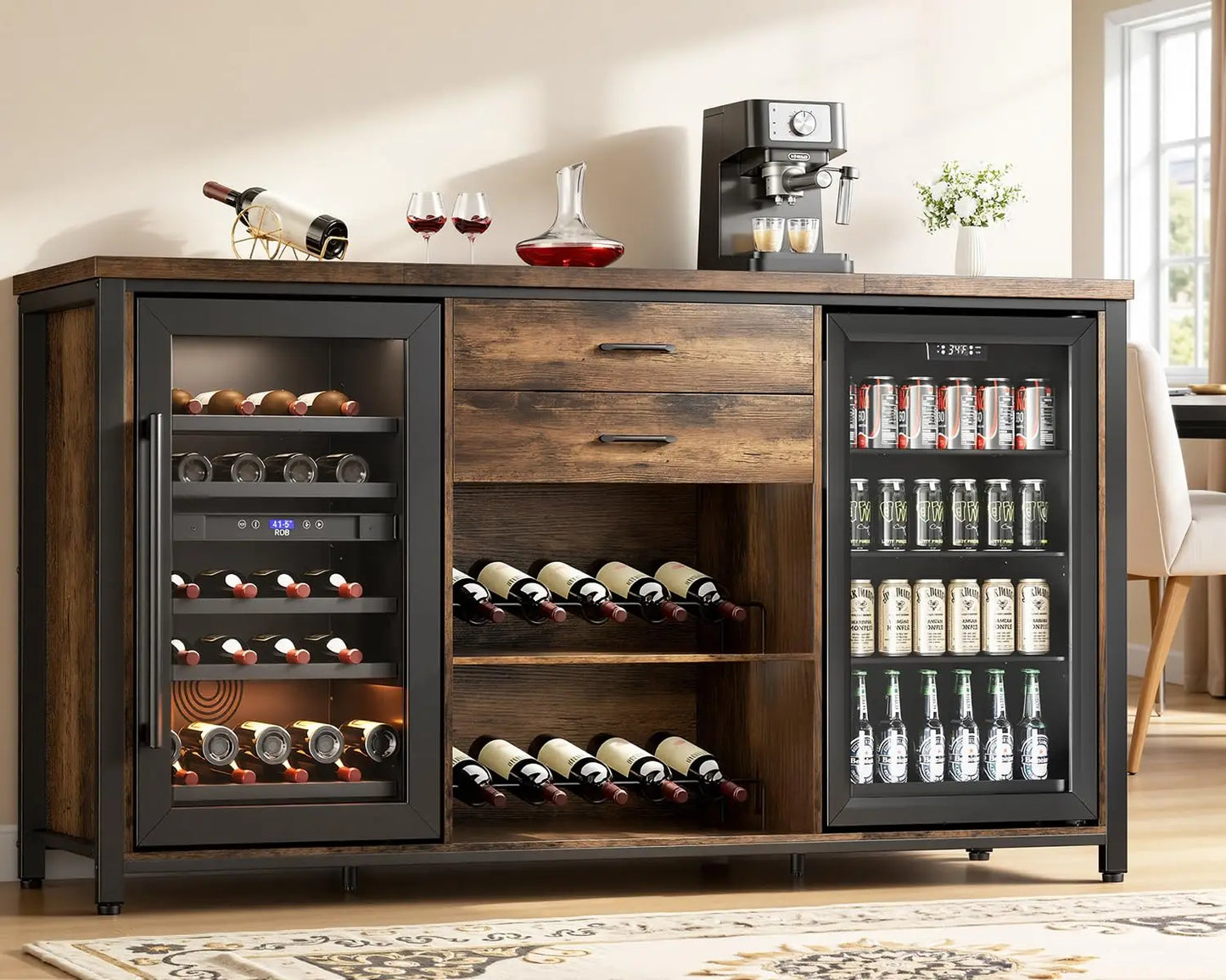 Coffee Bar Cabinet With Built In Fridge Spaces Wood Farmhouse Style