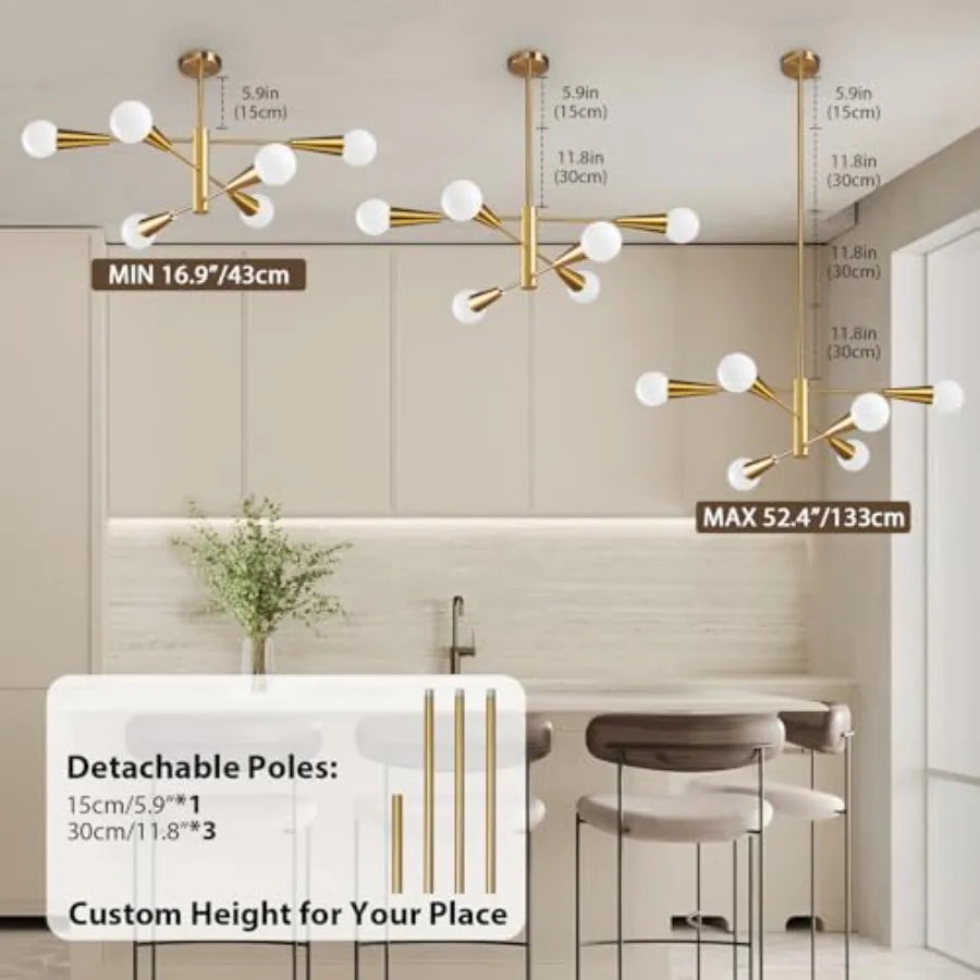 Sputnik Chandelier Modern Pendant Light E26 Mid Century Dining Fixture