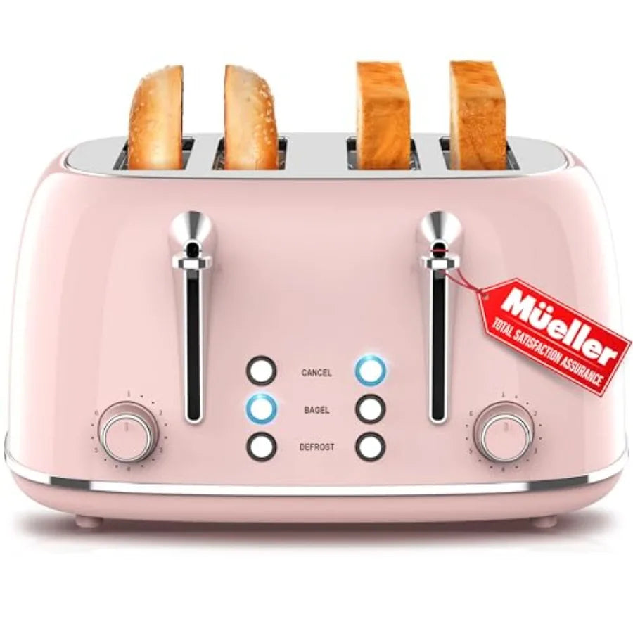 Mueller Retro Toaster with Extra Wide Slots Bagel Defrost and Cancel Function 6 Browning Levels Dual Independent Controls Remov