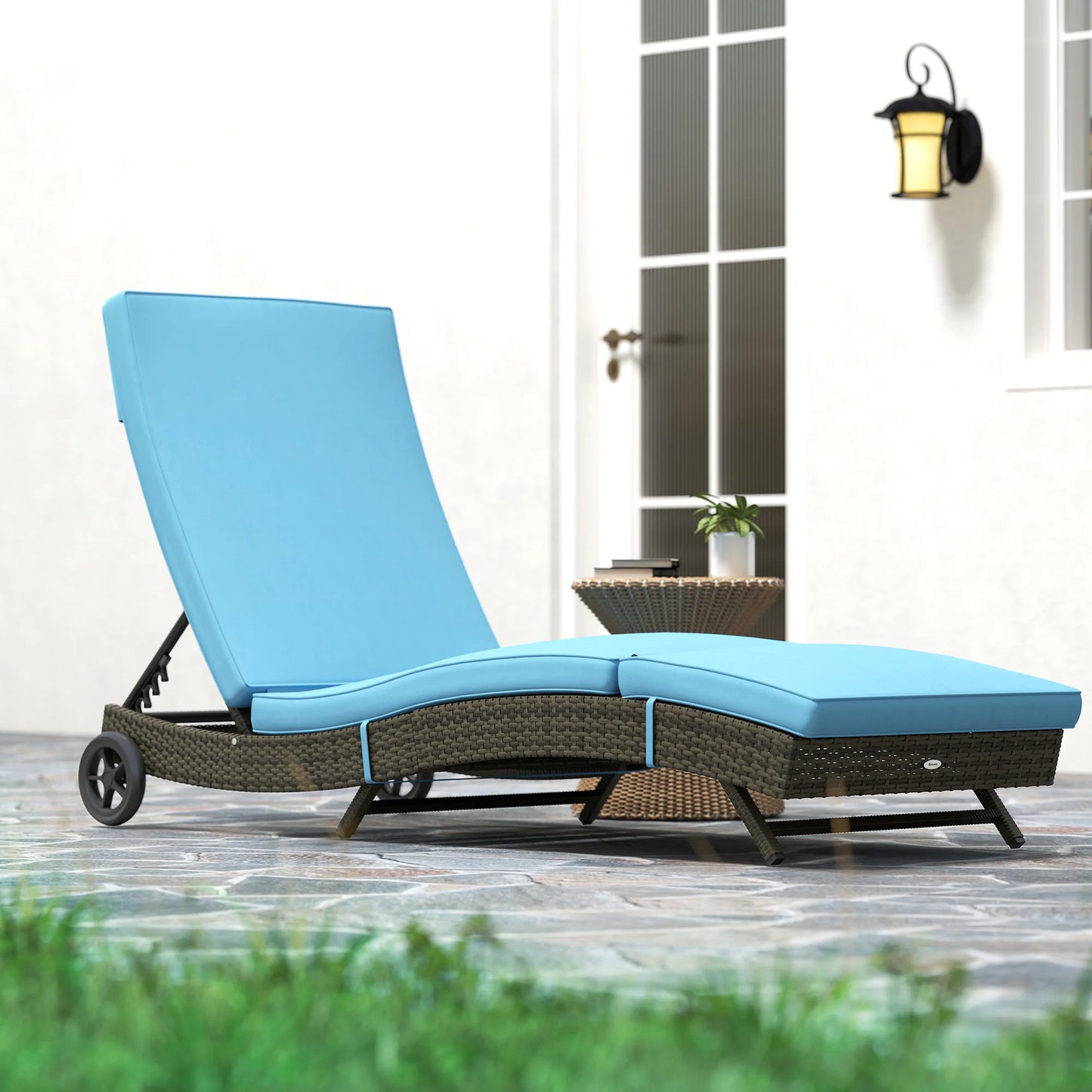 Outsunny Outdoor Reclining Lounge Chair With Wheels