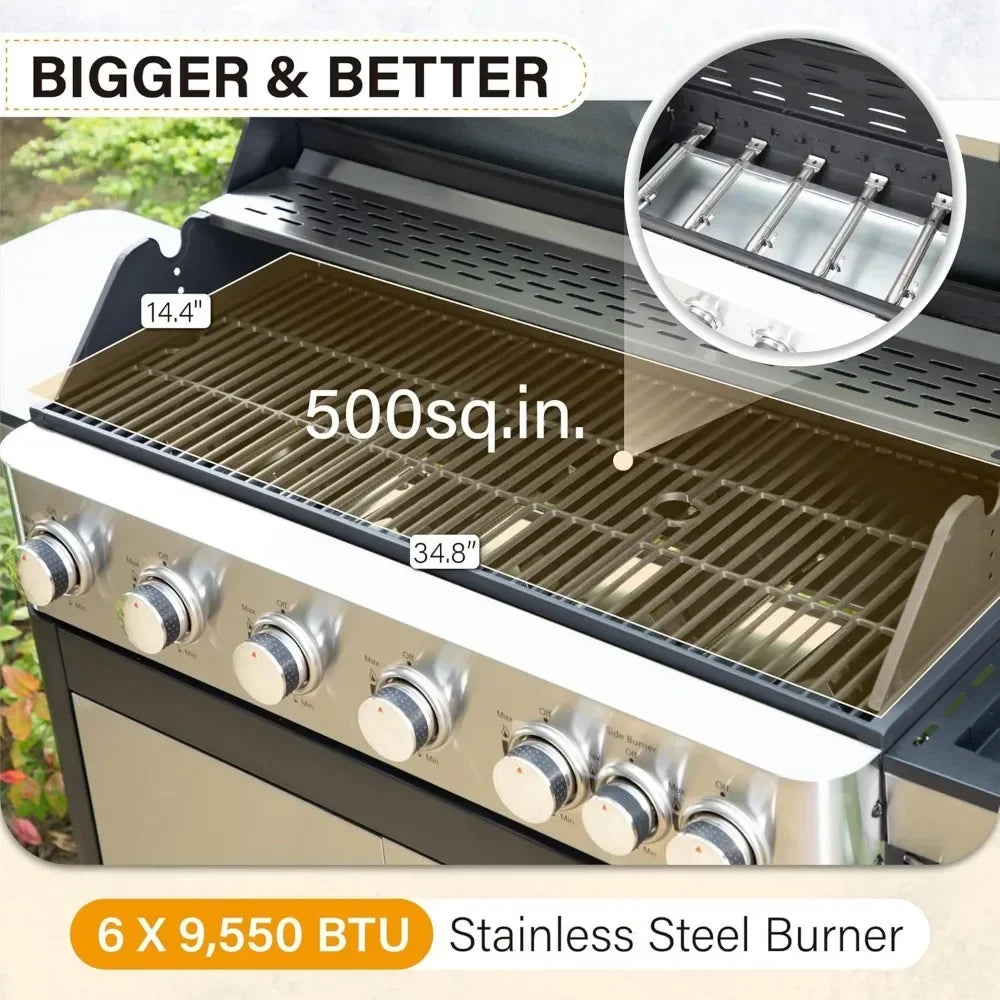 Barbecue Grill With Side Burner And Porcelain Enameled Grates