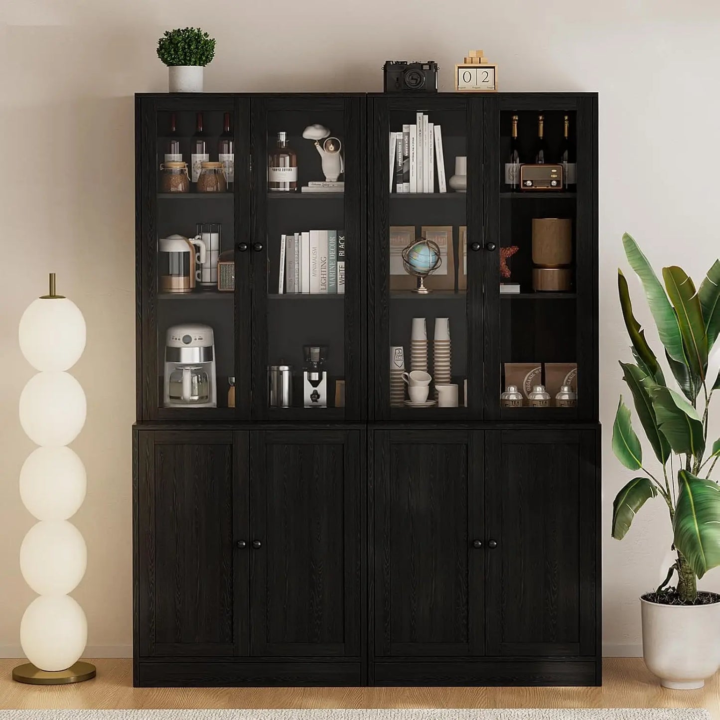 Modular TV Stand With Glass Doors And Bookcases Entertainment Center