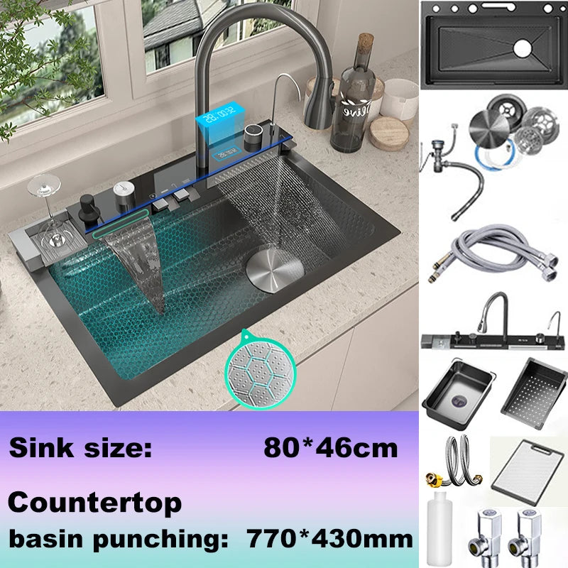 BusySink Stainless Steel Kitchen Sink With Faucet And Digital Display