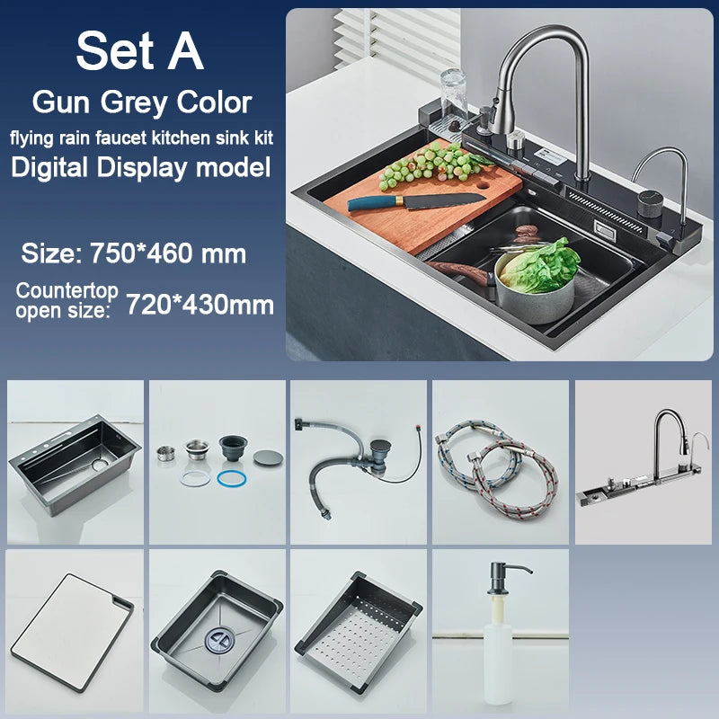 Rozin Stainless Steel Kitchen Sink With Faucet Digital Display