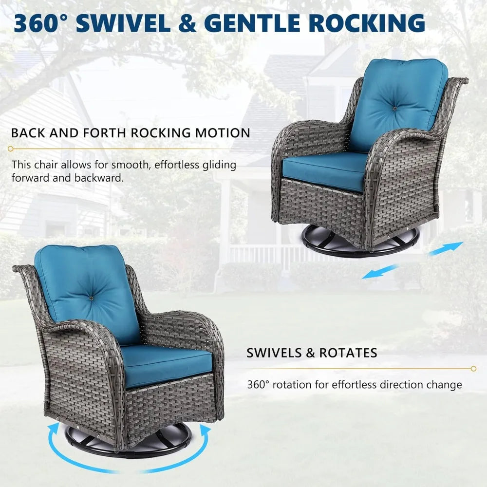 360° Wicker Swivel Rocker Chairs Outdoor Bistro Conversation Chairs Sets of 2 with Side Table 3 Pieces Patio Furniture Set for