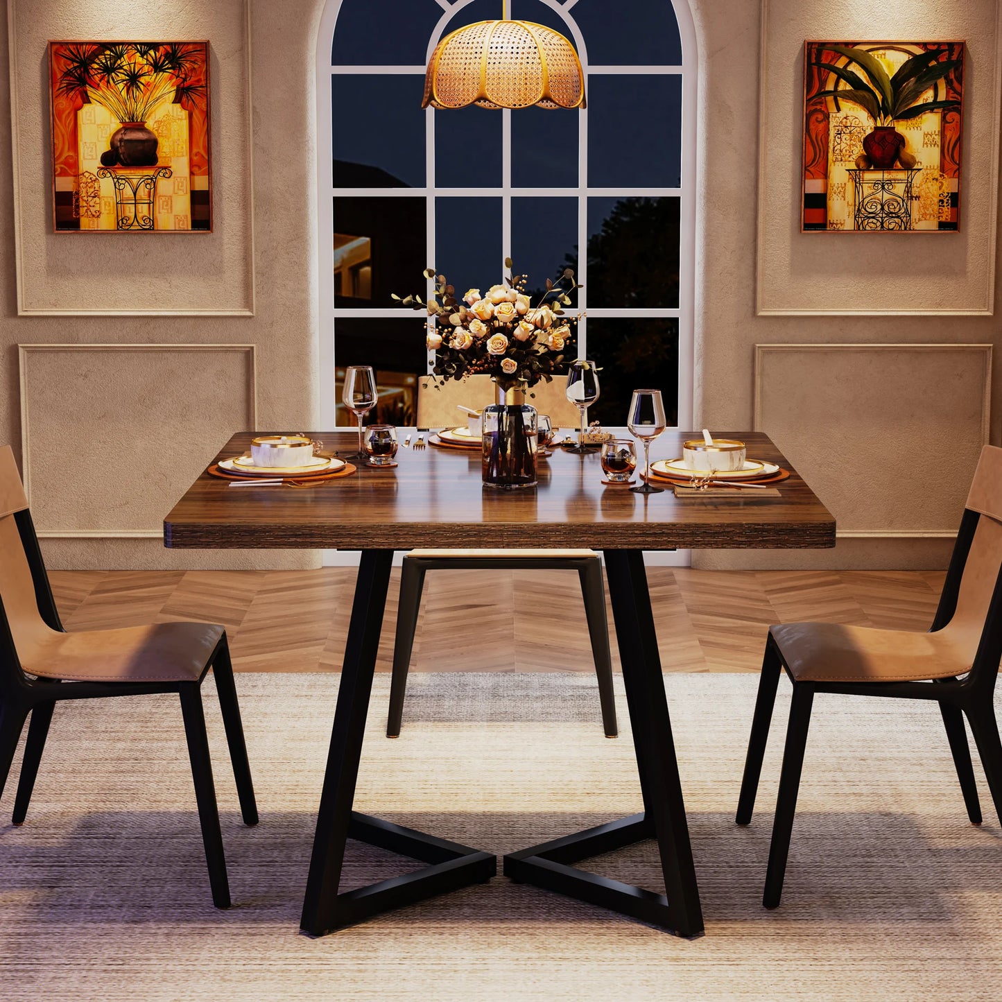 Tribesigns Square Dining Table Industrial Wood Kitchen Table