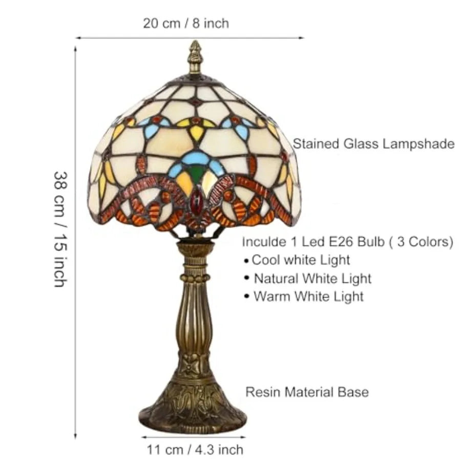 Tiffany Style Table Lamp Baroque Stained Glass Bedside Nightstand