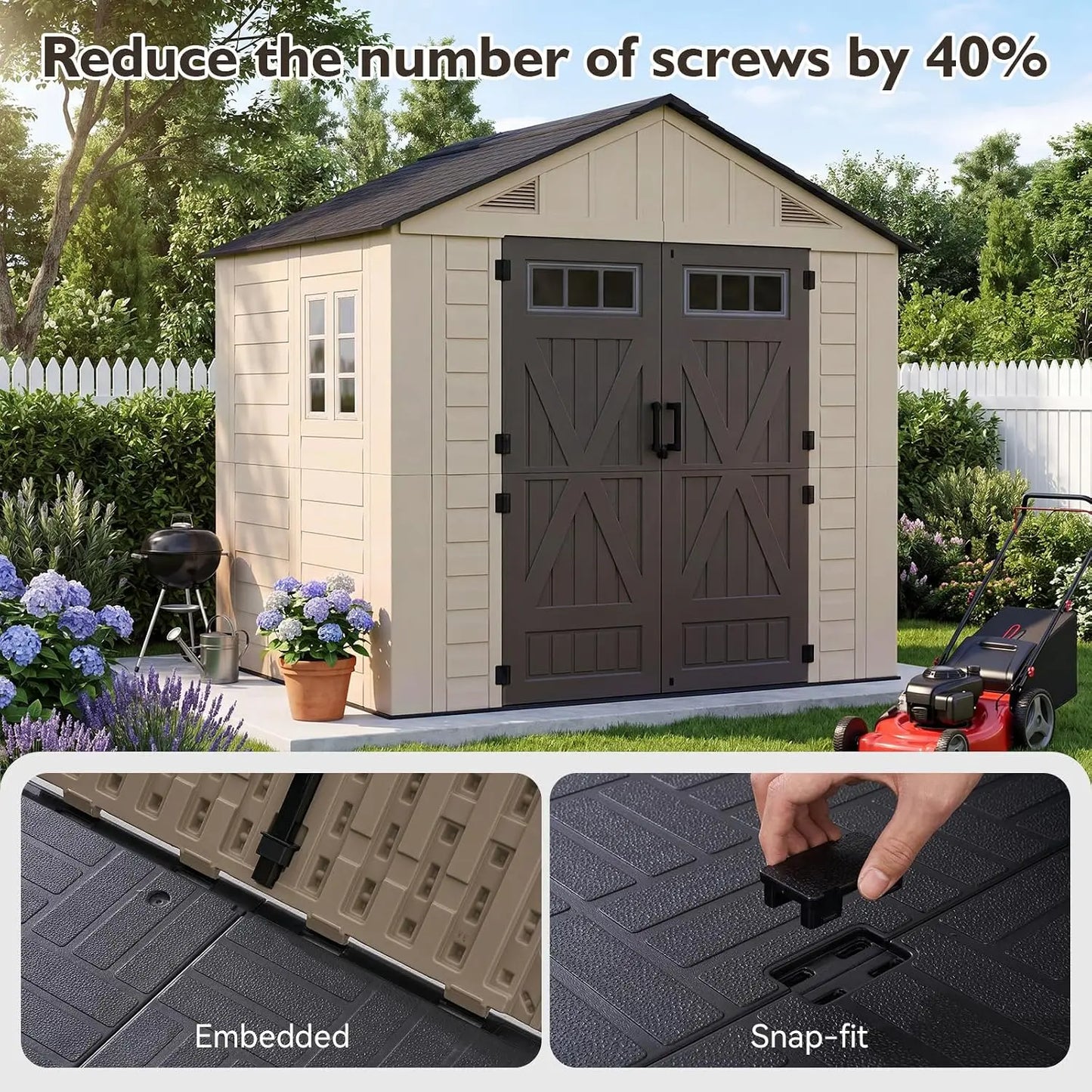 Large Resin Outdoor Storage Shed With Floor And Lockable Door