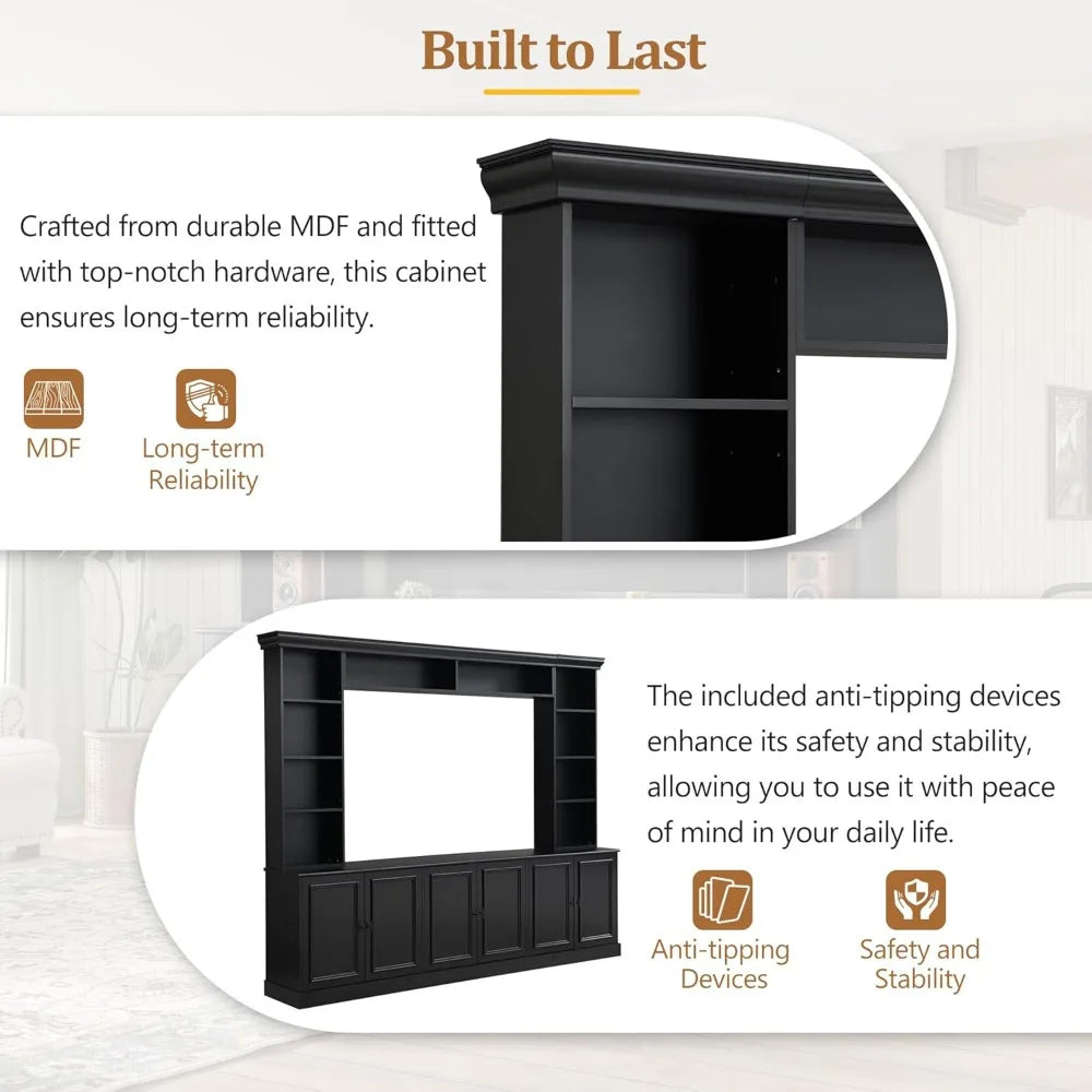 RBXC Modern TV Stand With 6 Doors And Adjustable Shelves