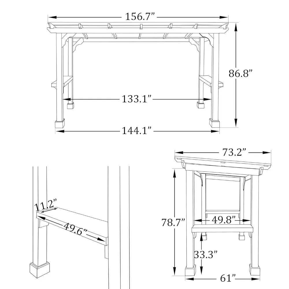 6x13FT Wood Grill Gazebo Sloping Metal Roof Heavy Duty 2 Grills Permanent BBQ Canopy Outdoor Patio Lawn Garden,Customized