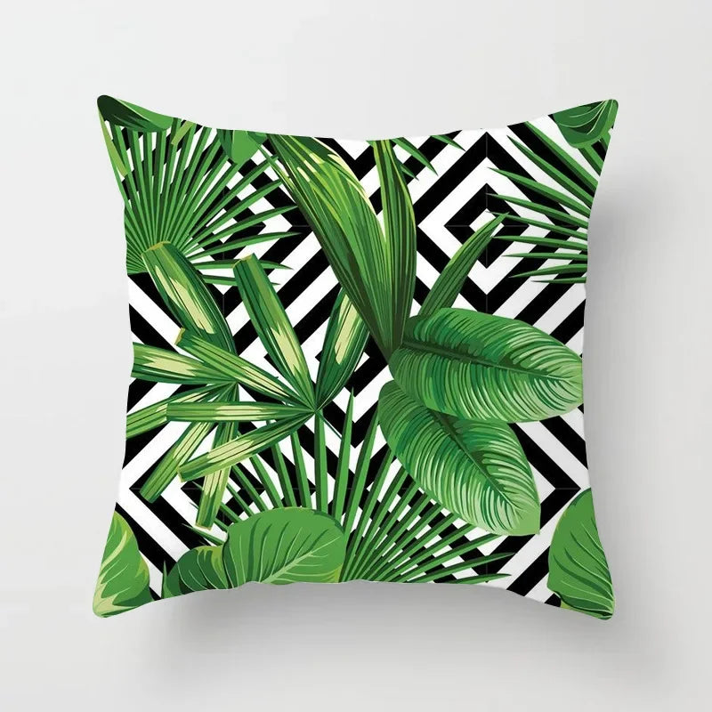 Tropical Leaf Cactus Double-sided Plush Throw Pillow